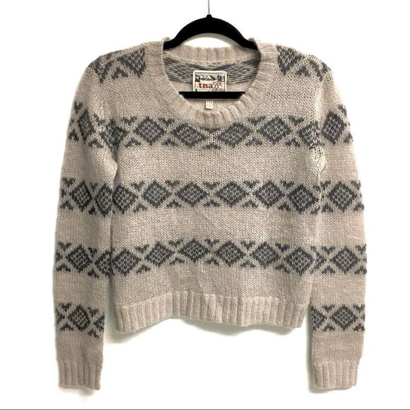 𝅺ARITIA Mohair Wool Crew Neck Long Sleeve Cropped Sweater Tan Brown XXS - Picture 1 of 3